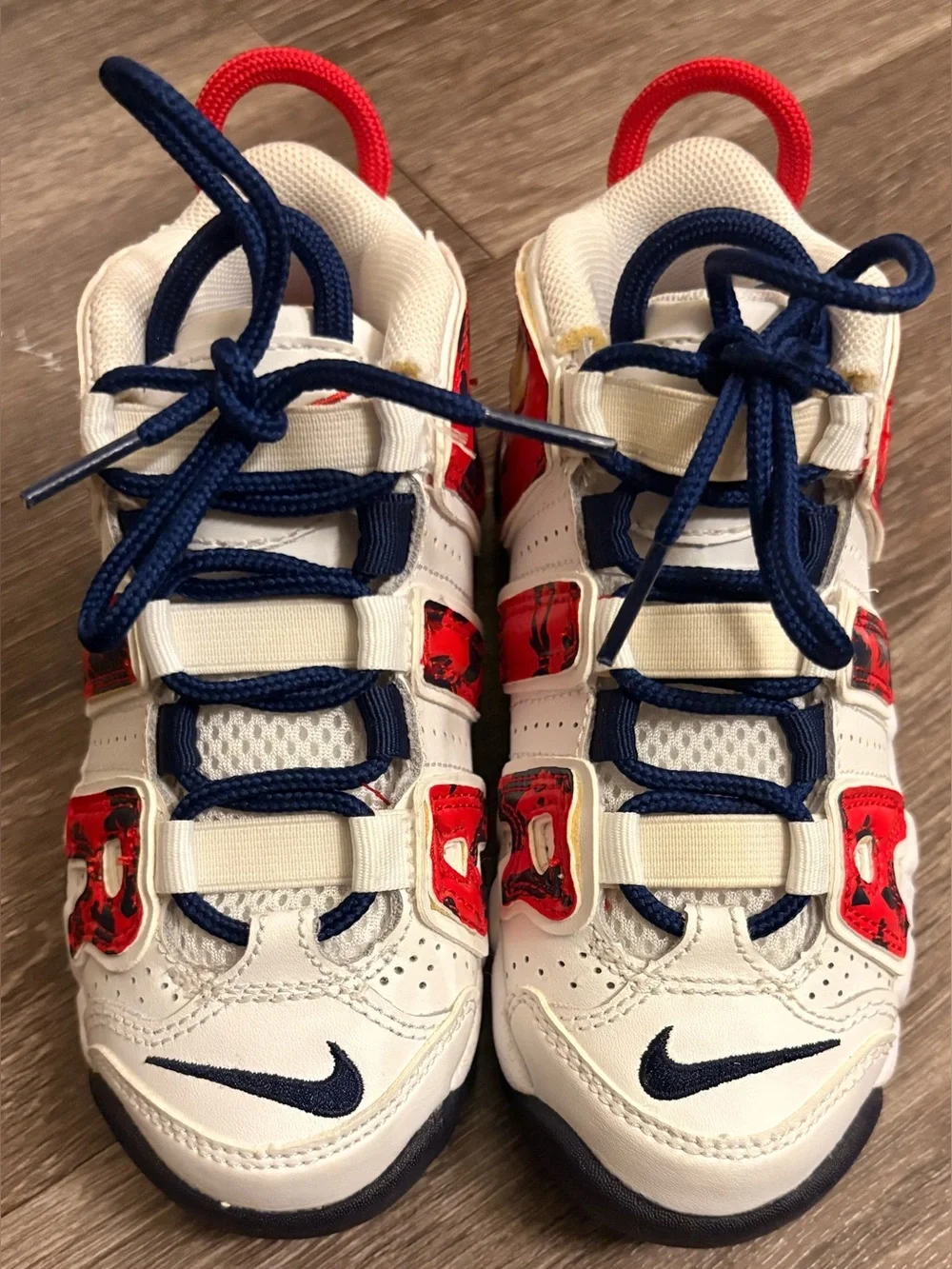 Nike Kids Air More Uptempo in the Red Navy Camo White  Size 11 C